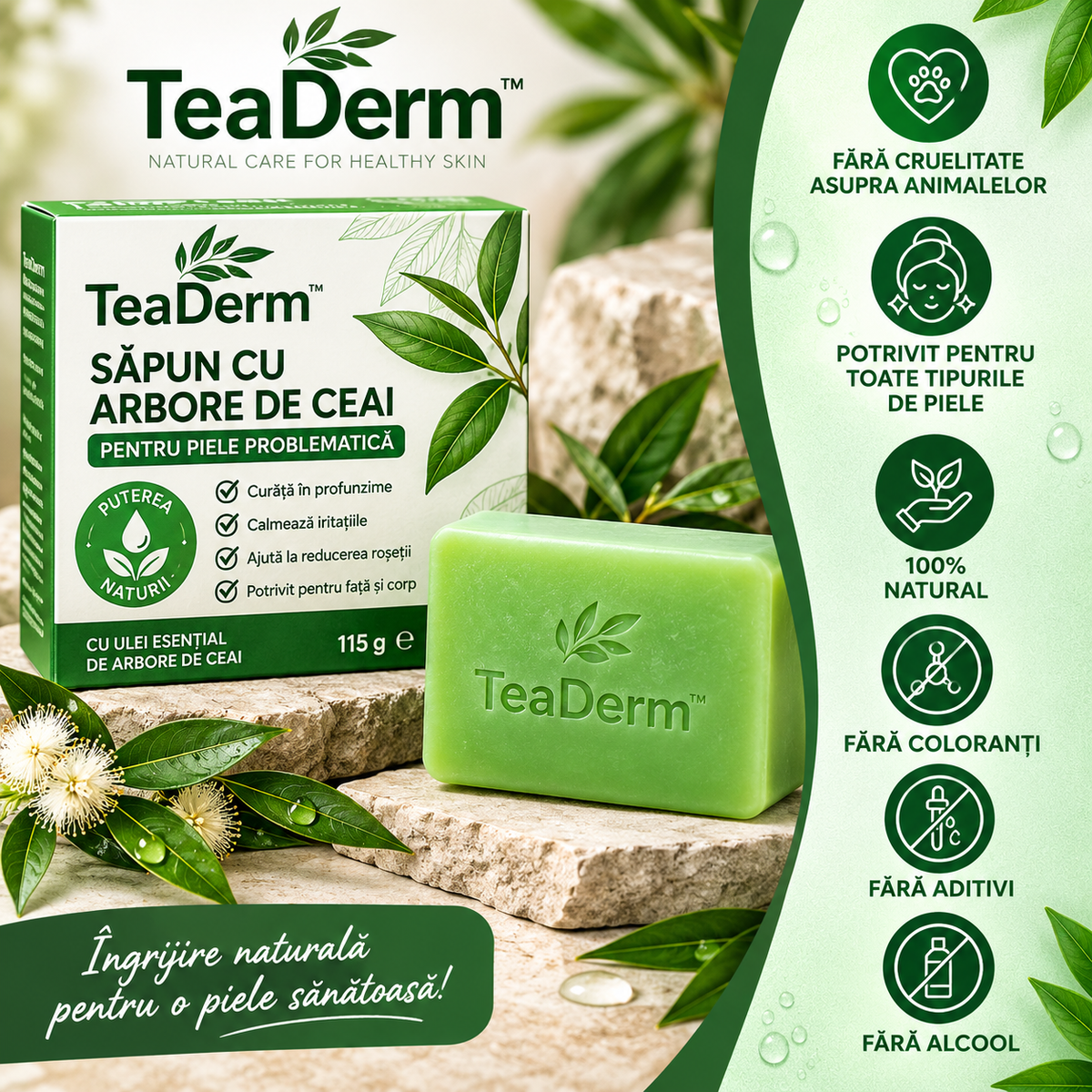 TeaDerm™ – Săpun cu Arbore de Ceai pentru Piele Problematică