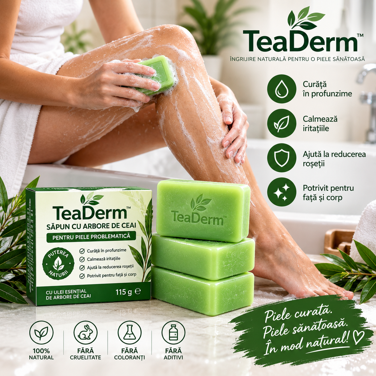 TeaDerm™ – Săpun cu Arbore de Ceai pentru Piele Problematică